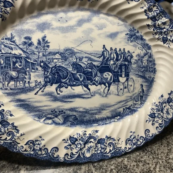 Handmade Johnson Bros Blue Coaching Scenes platter - Picture 4 of 8